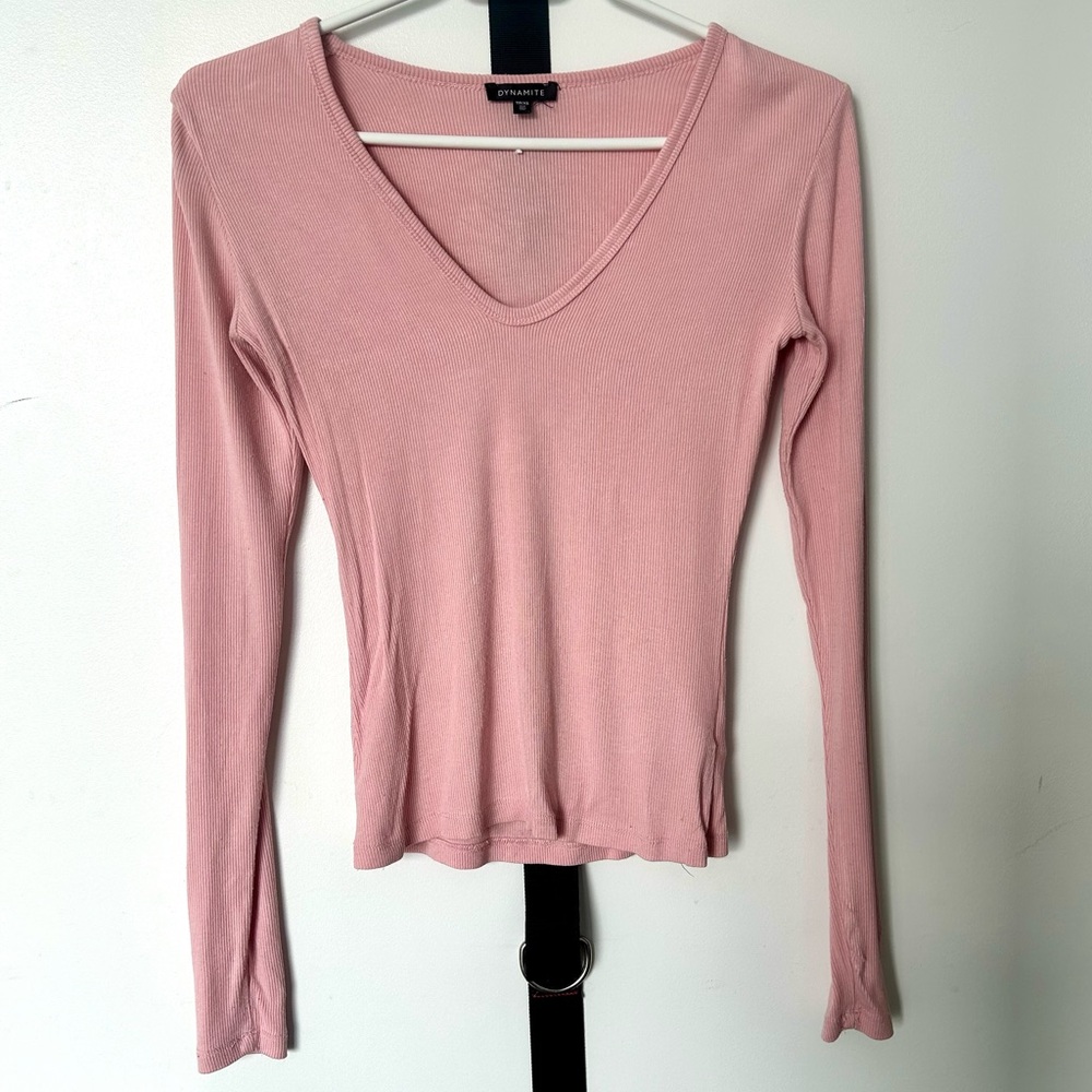 Baby Pink Dynamite Ribbed V-Neck